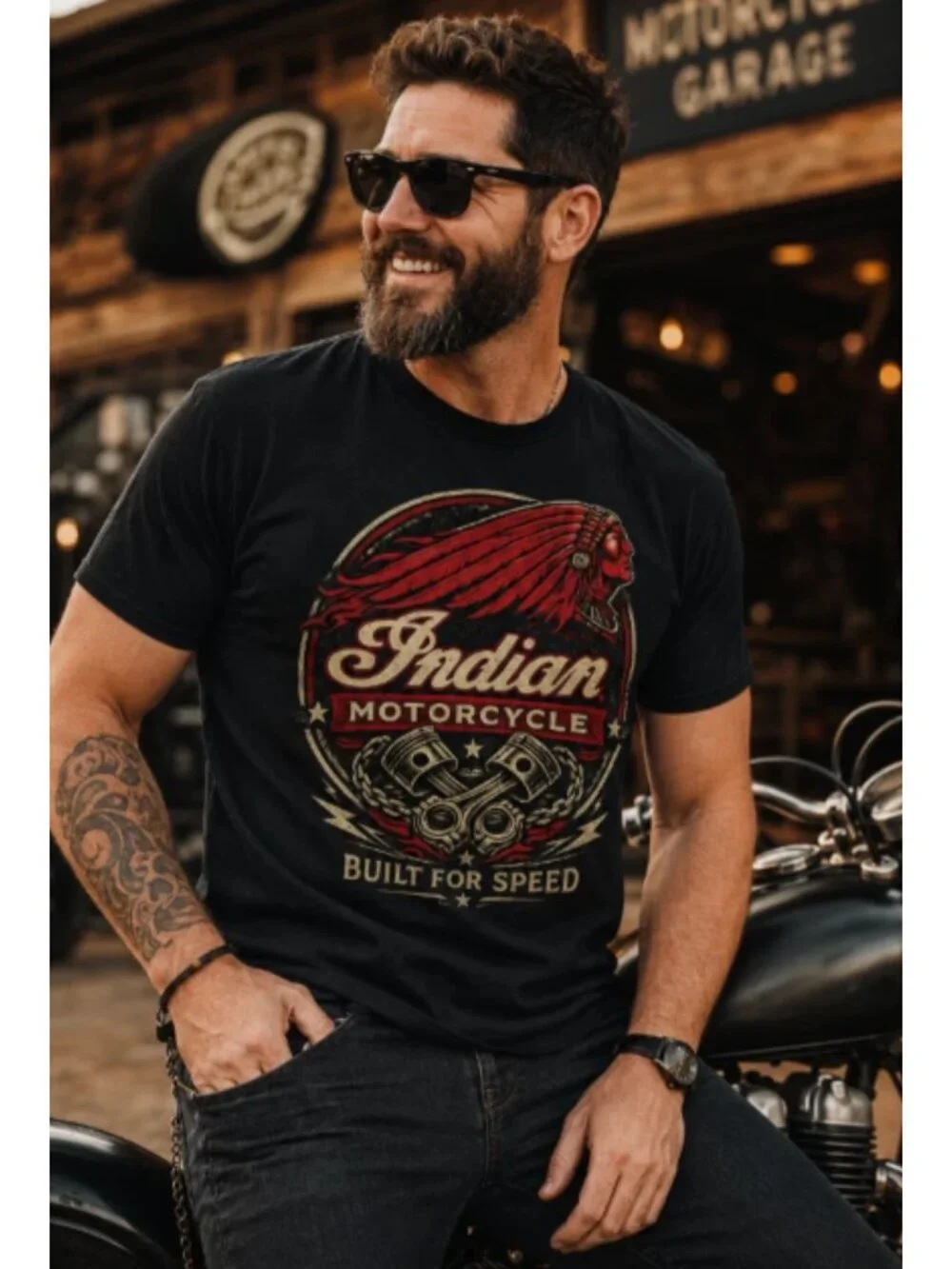 Indian Motorcycle Built For Speed Graphic Black T-Shirt